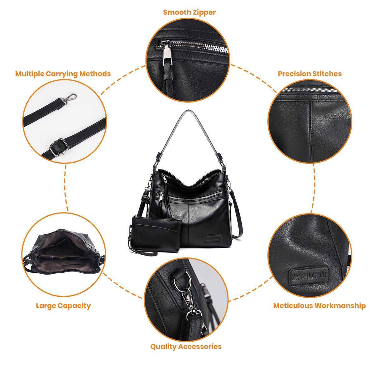 Weiche Hobo-Schultertasche mit passender Tasche - Bestseller
