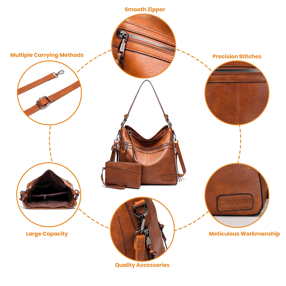 Weiche Hobo-Schultertasche mit passender Tasche - Bestseller