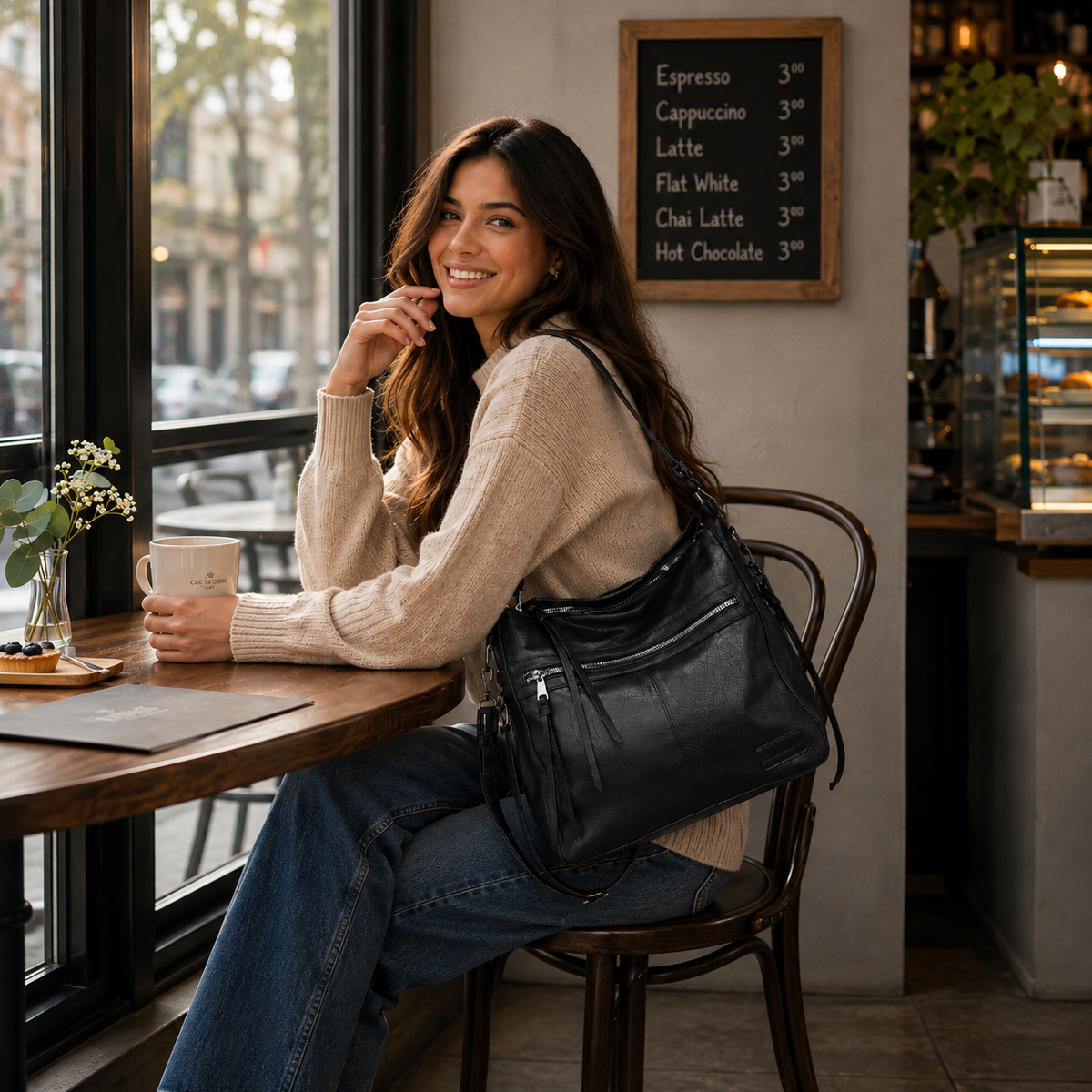 Weiche Hobo-Schultertasche mit passender Tasche - Bestseller