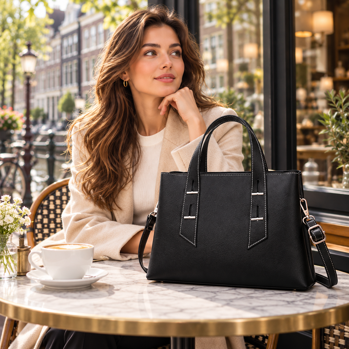 Strukturierte Handtasche für den Büroalltag